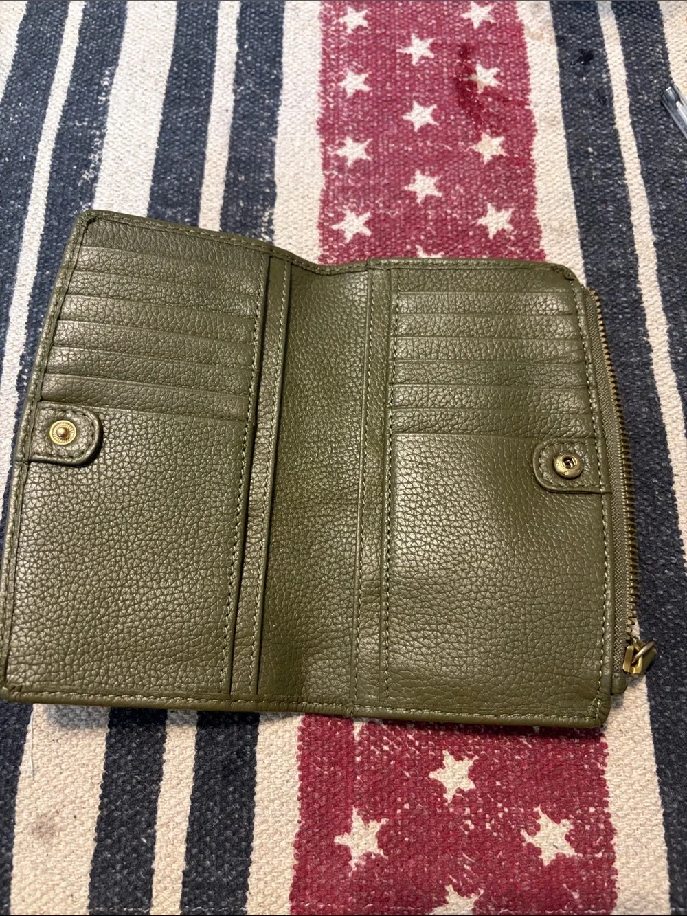 American Leather Co. Olive Green Leather Zip Wallet